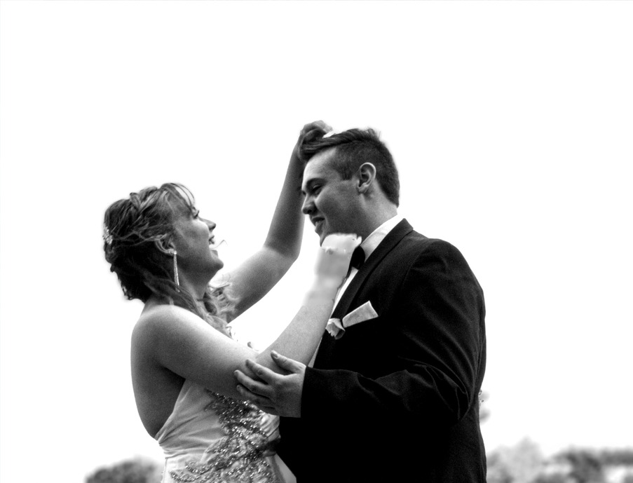 Black and white photo of a couple at a matric farewell, photographed by Mark Shaun Hopkins.